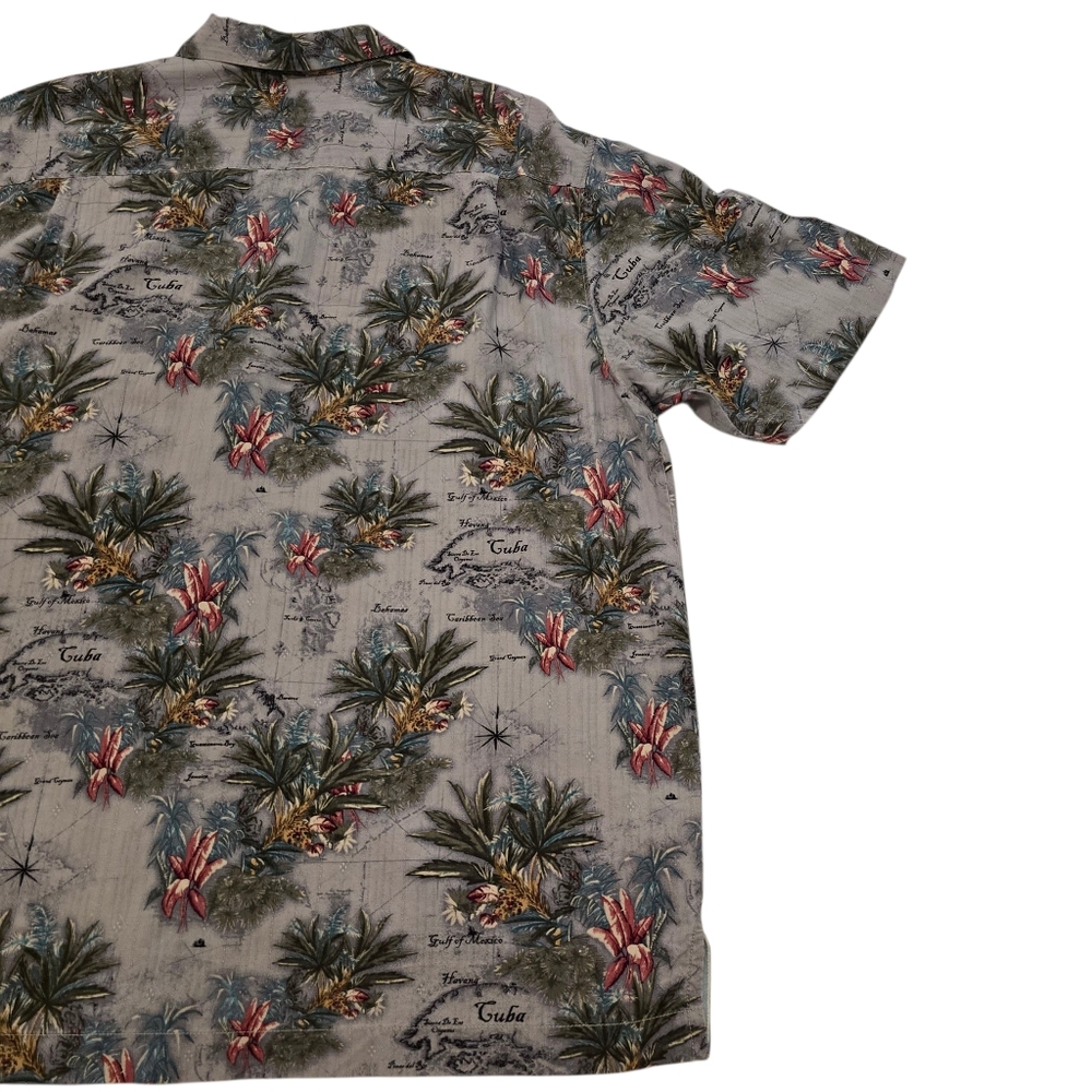 Tommy Bahama Silk Hawaiian Shirt, Floral Gray Caribbean Island Map, Mens Size XL - Picture 9 of 11